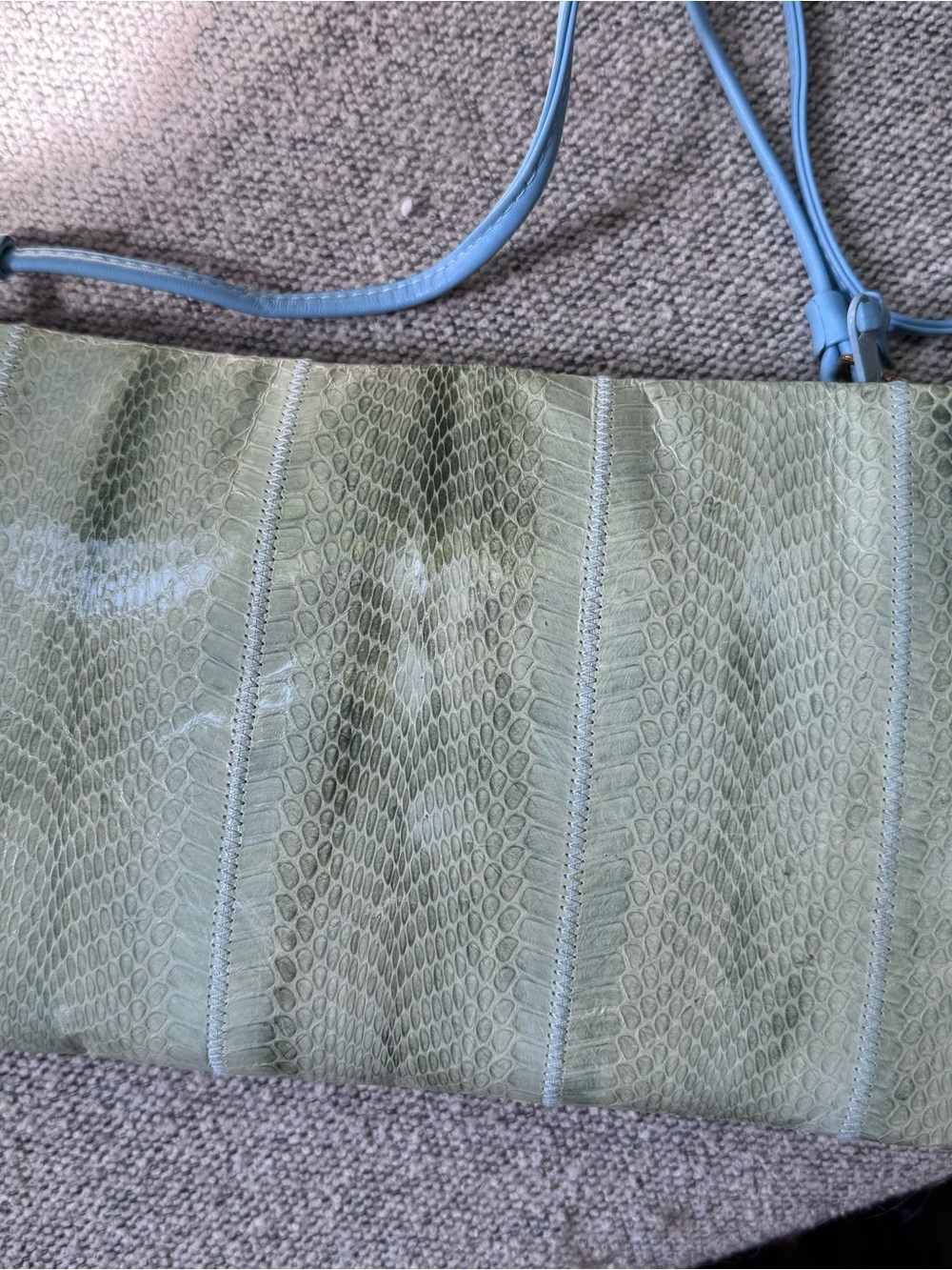 Green Snakeskin Shoulder Bag with Blue Strap